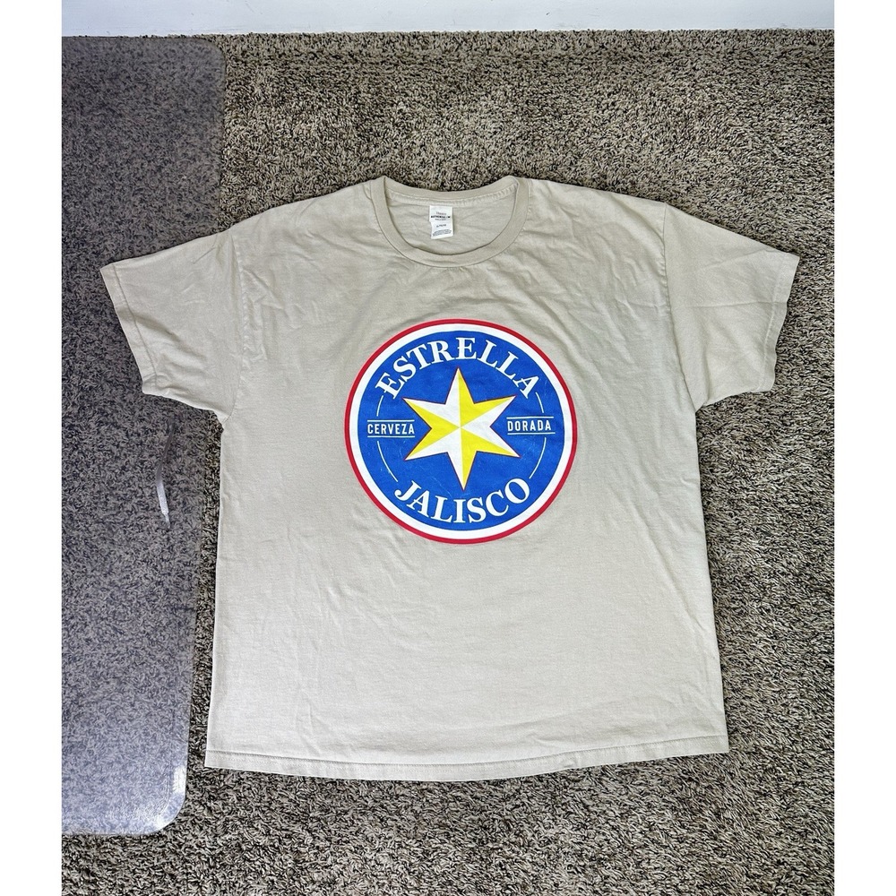 Estrella Jalisco Logo Size XL Tan Beige T-Shirt Hanes Authentic